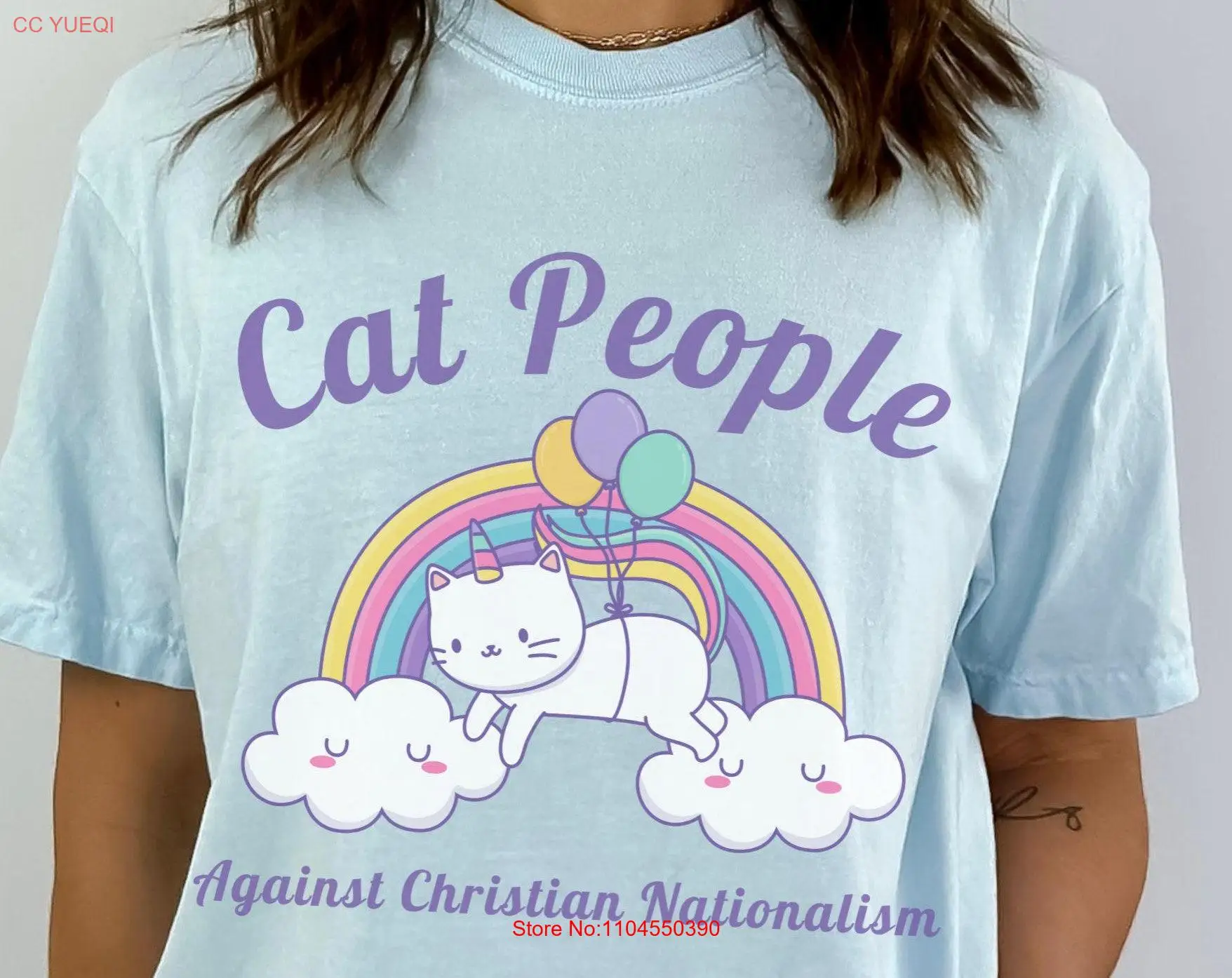 

Комфортные цвета, футболка «Кошка, люди против христианского национализма», милый кавайный единорог, Радуга, политическая прогрессивная надпись