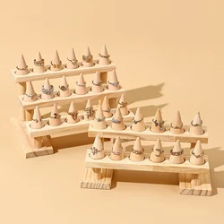 Wood Cone Ring Display Holder Jewelry Display Stand Ring Showcase Storage Tray For Counter Shows Wooden Base Shop Decor