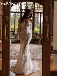 Exquisite Beads Detachable Train Mermaid Wedding Dress Sweetheart Neck Off The Shoulder Bridal Gown Customized Dresses For Bride
