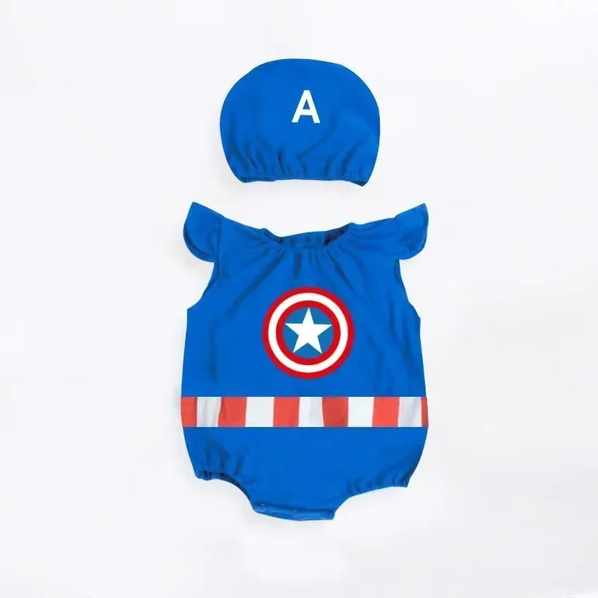 Summer Baby Romper Hat Sets Kid Toddler Newborn Boys Cartoon Mickey Minnie Spiderman Captain America Print Infant Girl Jumpsuits