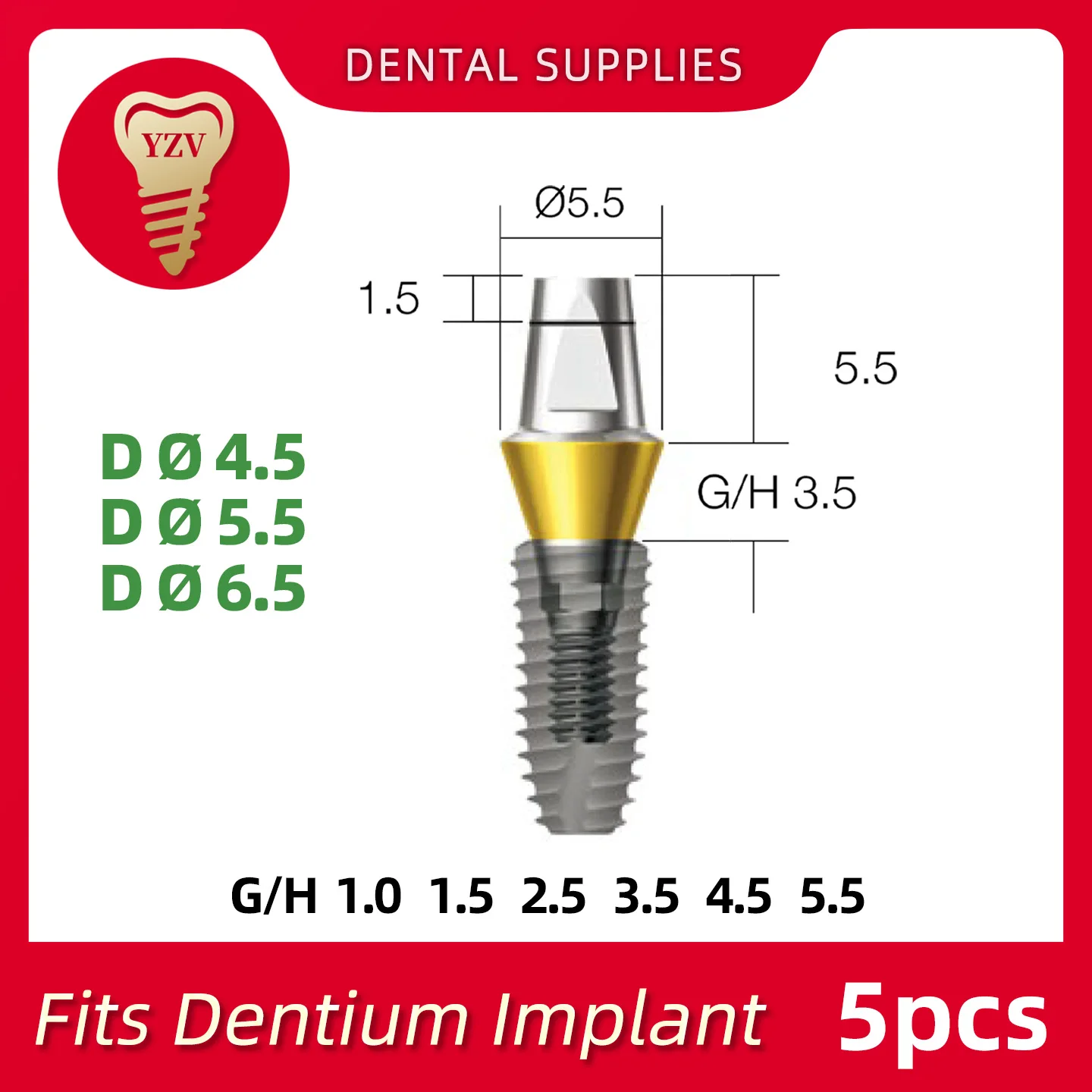 5Pcs Titanium alloy Dual Accessories Diameter 4.5/5.5/6.5mm fits Dentium System