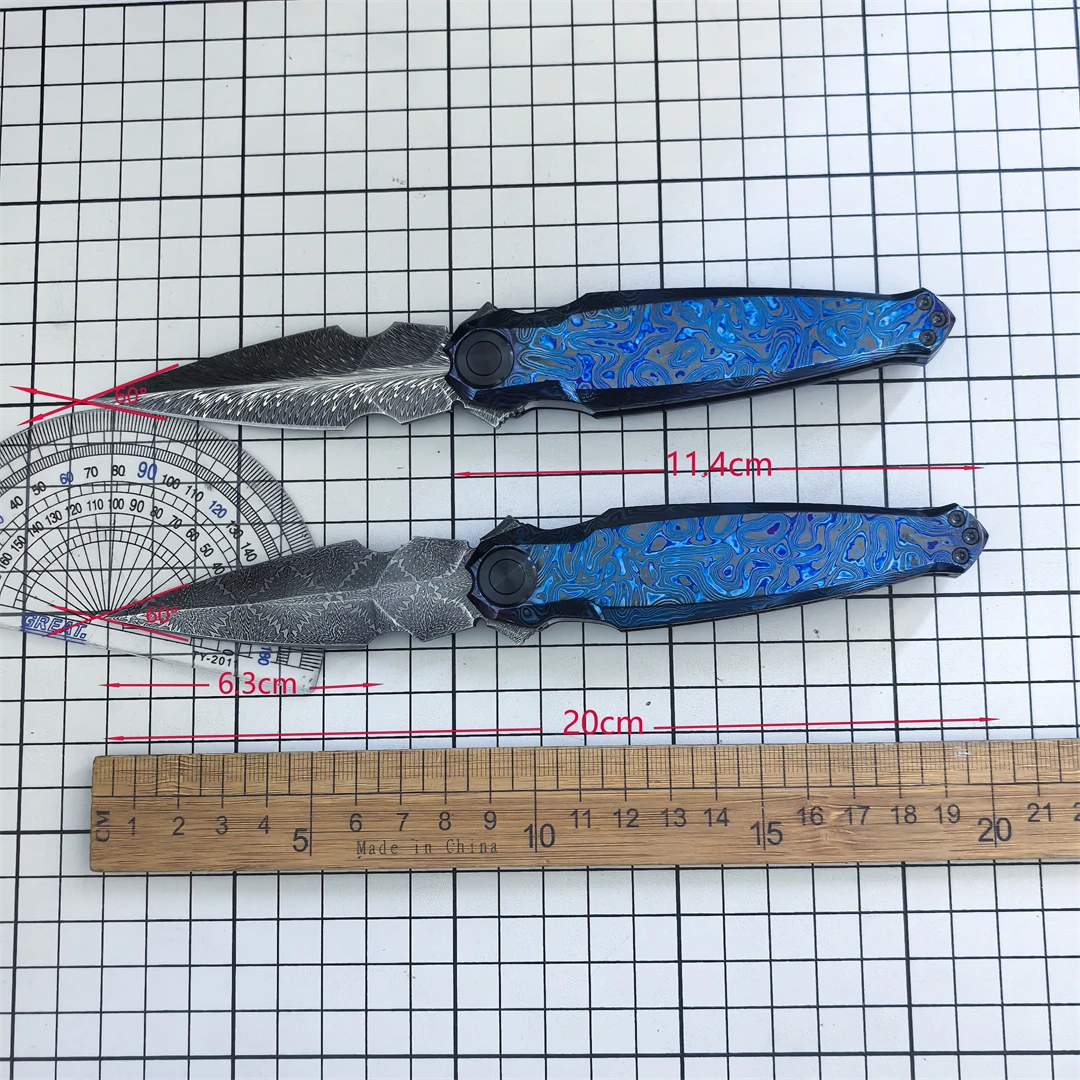 Original Damascus Steel Folding Knife Zirconia Handle Camping Outdoor Hiking Fishing Hunting Rescue Defense Tool Gift