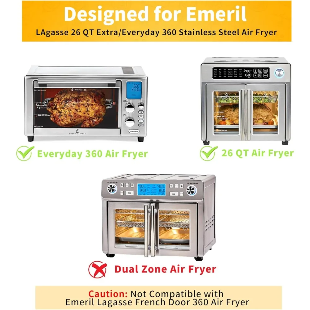 Accessori per friggitrice ad aria compatibili con friggitrice ad aria Emeril Lagasse 26 Qt extra large e per tutti i giorni 360, set di teglie con acciaio inossidabile