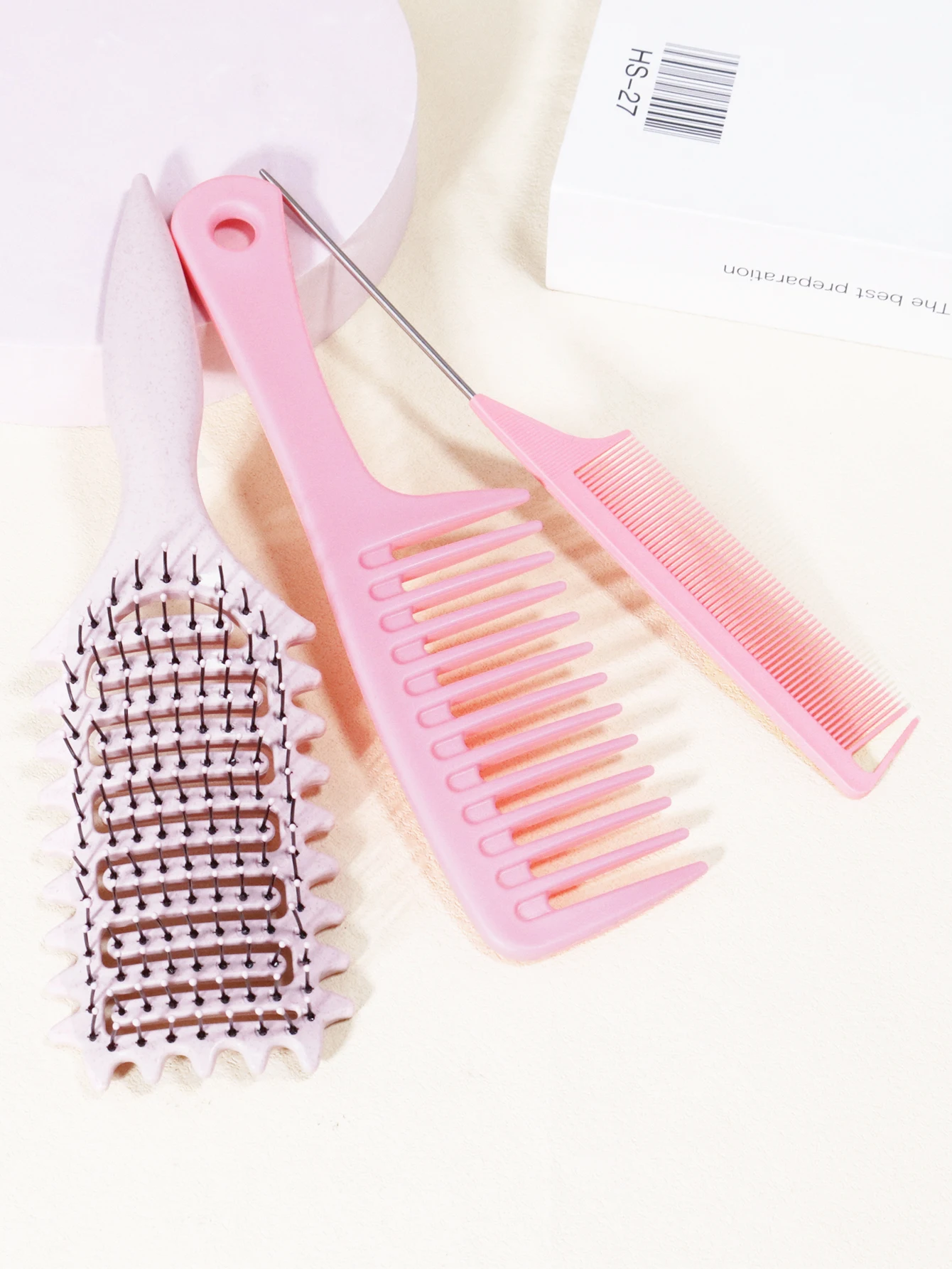 3-teiliges Haarkamm-Set, Stylingbürste für lockiges Haar, Kamm mit spitzer Spitze, Kamm mit breiten Zinken, speziell für Echthaarperücken – Detail 5