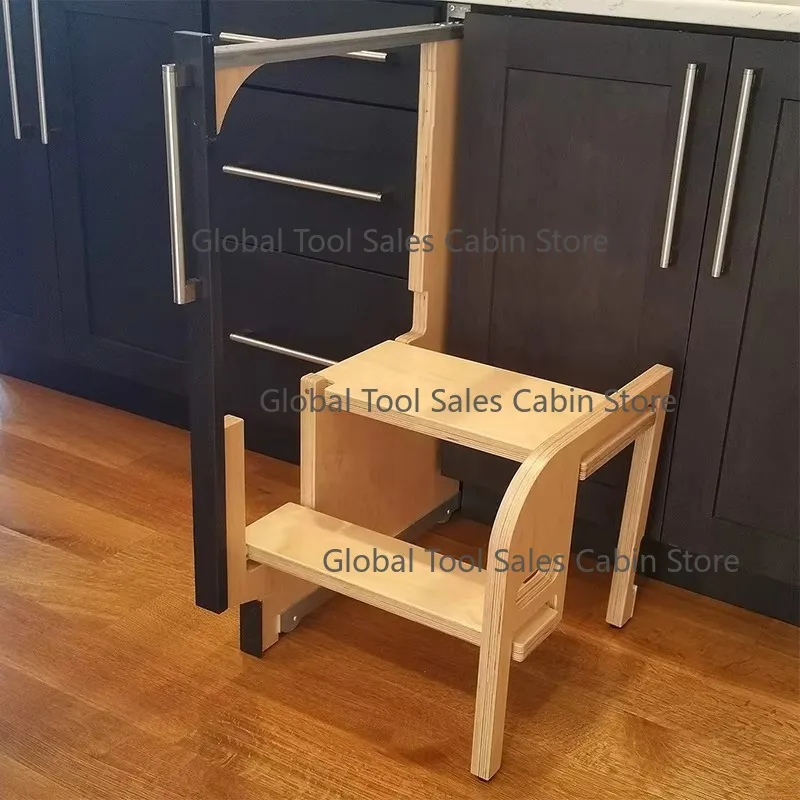 

Children Multipurpose 2Step Tier Anti-Skid Adjustable Wooden Kids Lightweight Staircase Foldable Platform Step Stool for Ladder