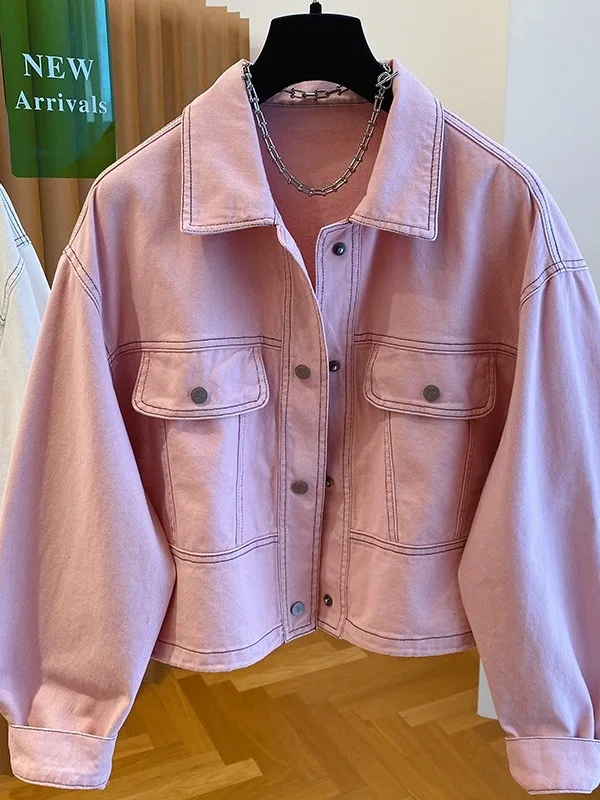 سترة نسائية فضفاضة غير رسمية من قماش الدنيم لربيع وخريف جديد ملابس عمل من القطن والبوليستر المقاوم للتشوه #4