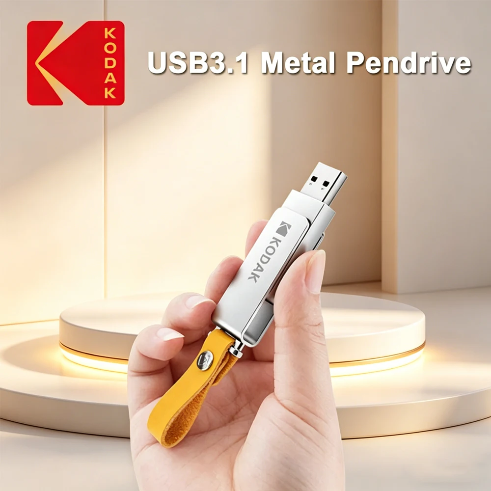 

USB-накопитель KODAK K133 USB 3.1, металлический, вращающийся, 64 ГБ, 128 ГБ, 256 ГБ, высокоскоростной флеш-накопитель с ремешком для автомобиля, музыки, подарка