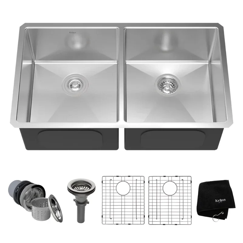 33 Inch Rectangular Undermount 50/50 Double Stainless Steel Kitchen Sink