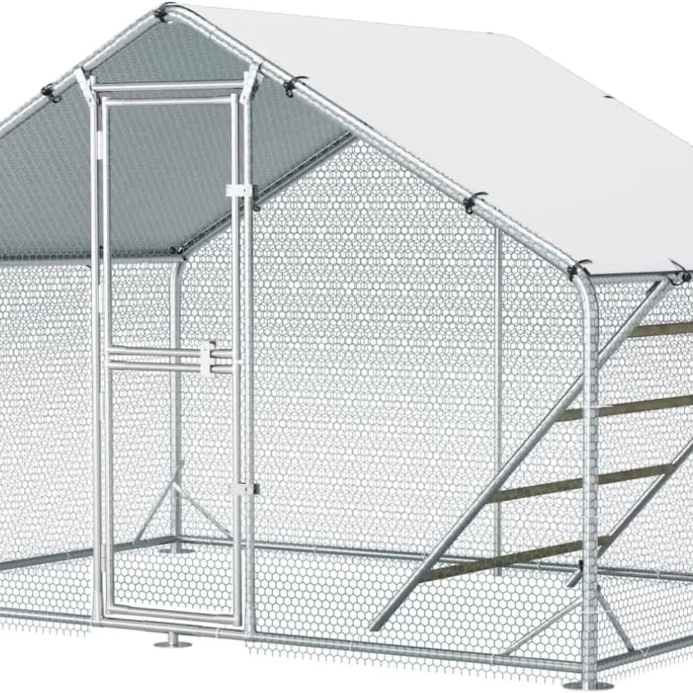 10x6.5ft Spire Roof Chicken Coop with Covered Run and Roosting Bar for Backyard