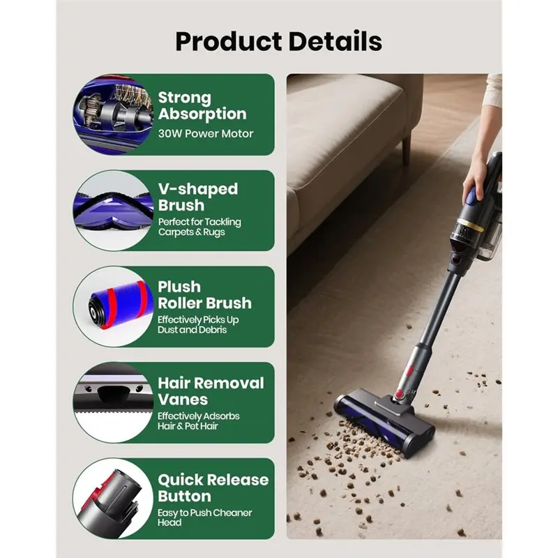 رأس مكنسة بديلة Y15A لـ Dyson V7/V8/V10/V11/V15، أسطوانة فرشاة مضادة للتشابك تتميز بإضاءة LED #4