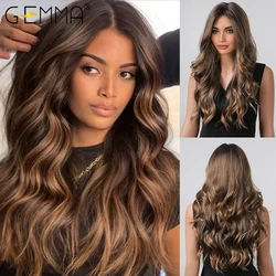 GEMMA Long Wave Female Synthetic Wig Chestnut Brown Blonde Hair Wigs for Black Women Cosplay Daily Wigs Heat Resistant Fiber