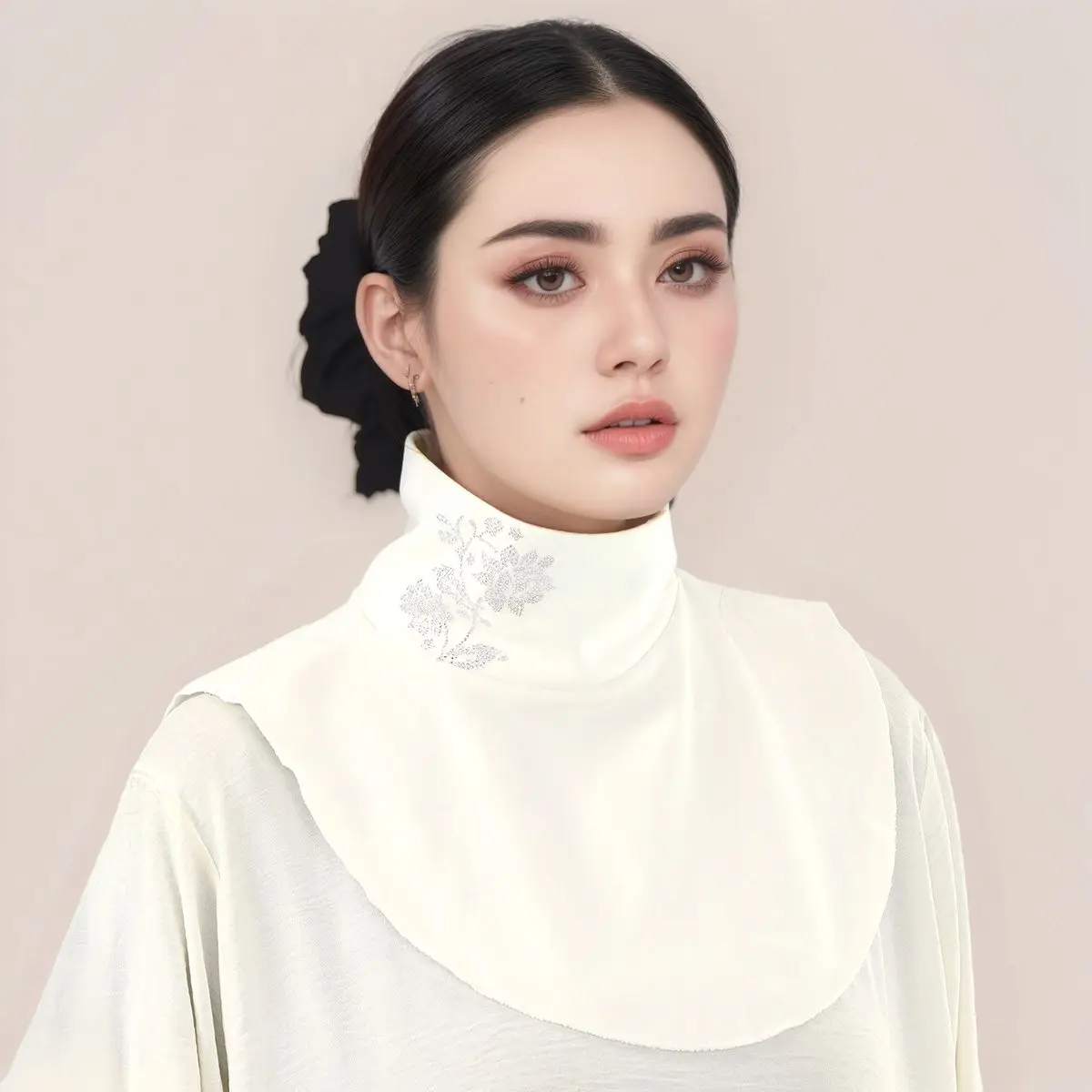 المرأة انفصال وهمية طوق الخريف الشتاء يندبروف الرقبة أدفأ الأزهار حجر الراين كاذبة طوق مثالية تحت الحجاب الياقة المدورة #3