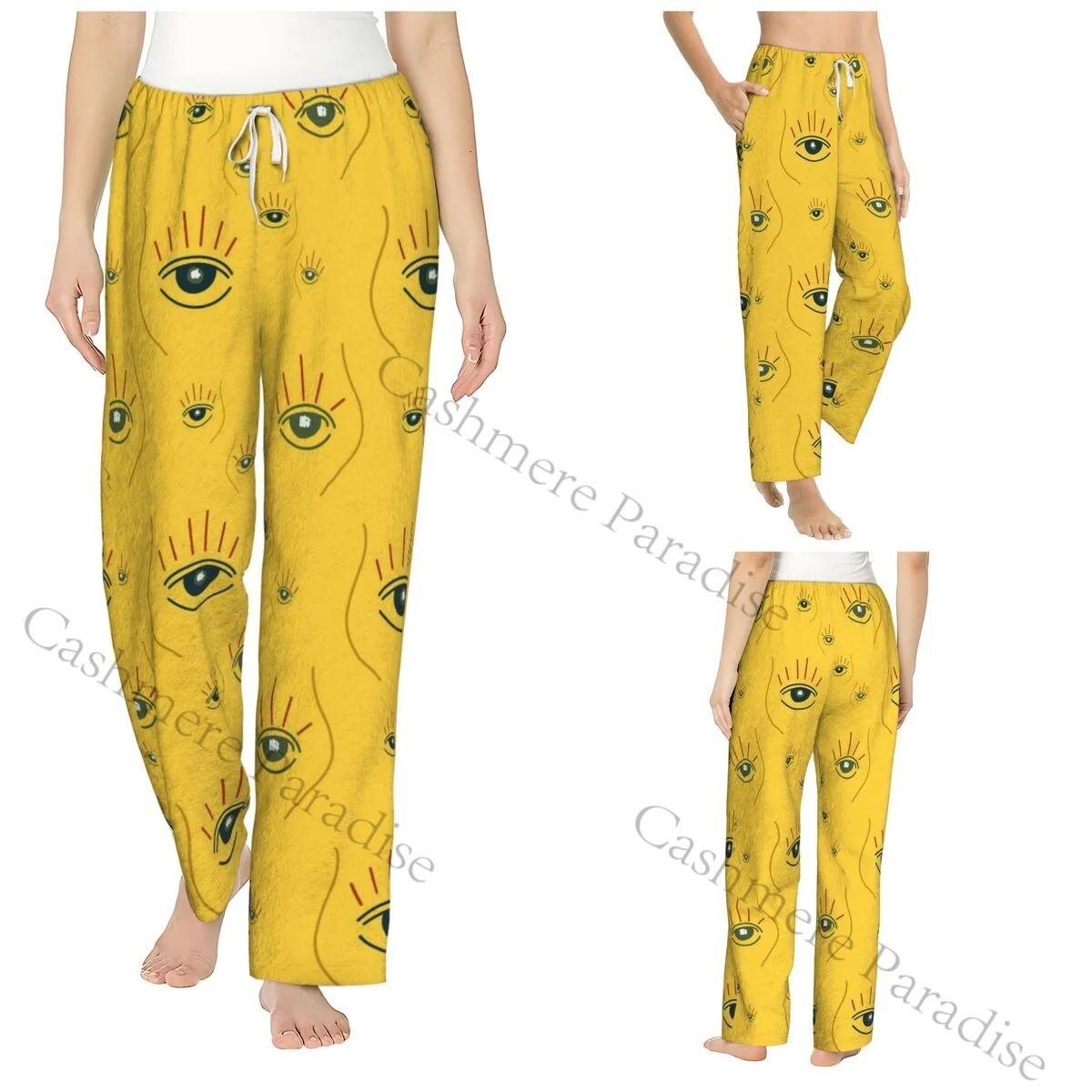 

Eye Abstract Simple Cute Yellow Pattern Women Sleep Pants Warm Flannel Lounge Pants for Winter Nights