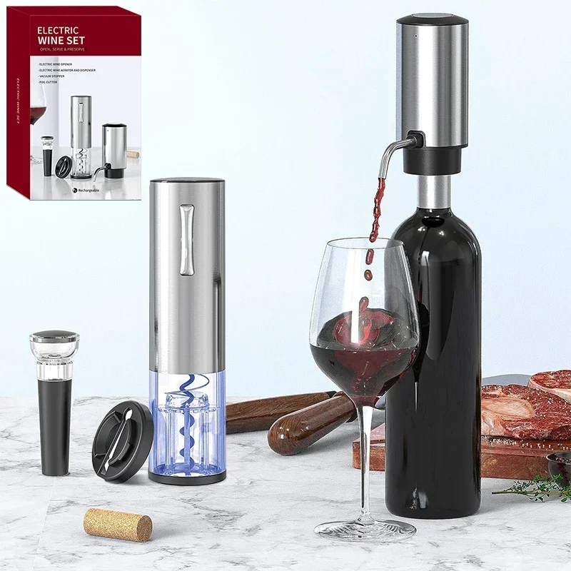 Electric Wine Bottle Opener Aerator Automatic Red Wine Corkscrew Rechargeable Opener Wine Lover Kitchen Gadgets