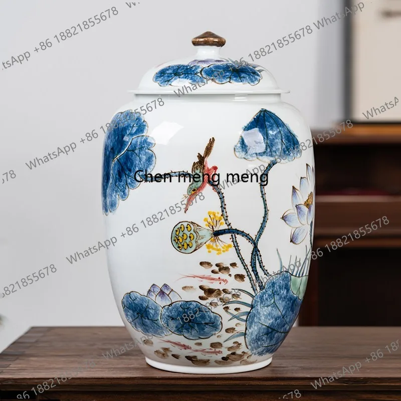 

New ceramic rice tank household Chinese sealed insect-proof moisture-proof surface tank tea can large