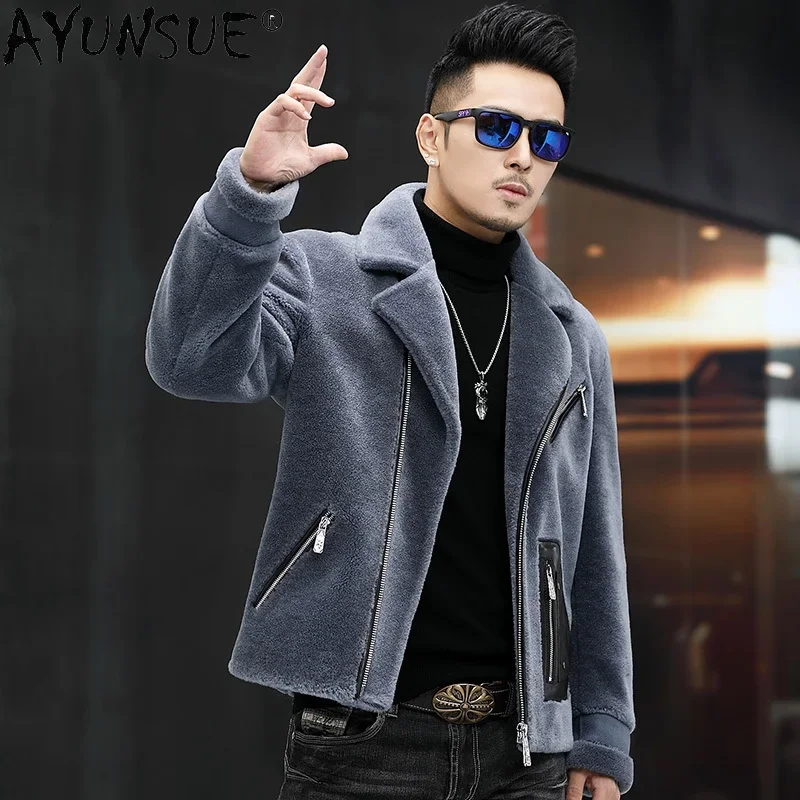 AYUNSUE Winter 100% Wool Coat Warm Coats Short Sheep Sheraling Jacket Fashion Men\'s Clothing Chaqueta Cuero Hombre New WPY4394