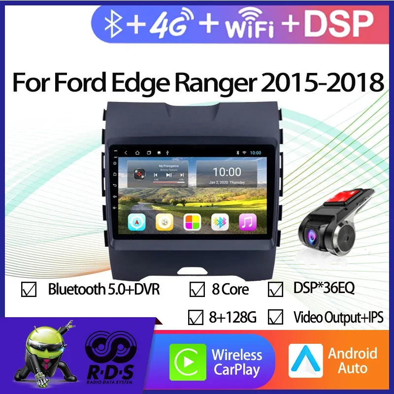 6G+128G Android 11 Car GPS Navigation Ford Edge Ranger 2015-2018 Car Radio Player With Wifi 4G AHD DSP AM/FM CARPLAY