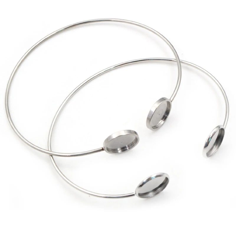 2pcs/Lot Fit 12mm Round Glass Cabochon 316 Stainless Steel Super Flexible Bangle Base Bracelet Blank Tray Bezel Setting 