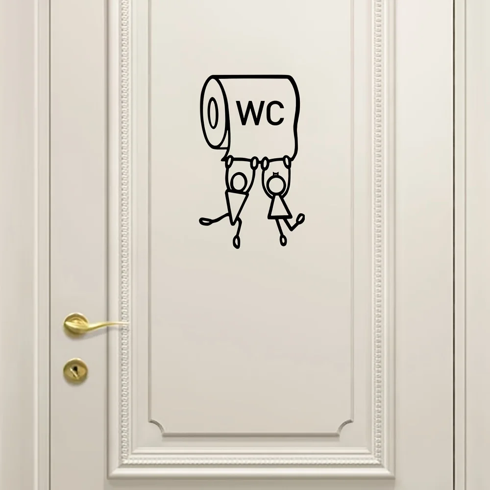 1pc WC Sticker - Humorous Toilet Wall Art, Easy-to-Install Bathroom Decor,  Herringbone Pattern, Contemporary Style, Single-Use