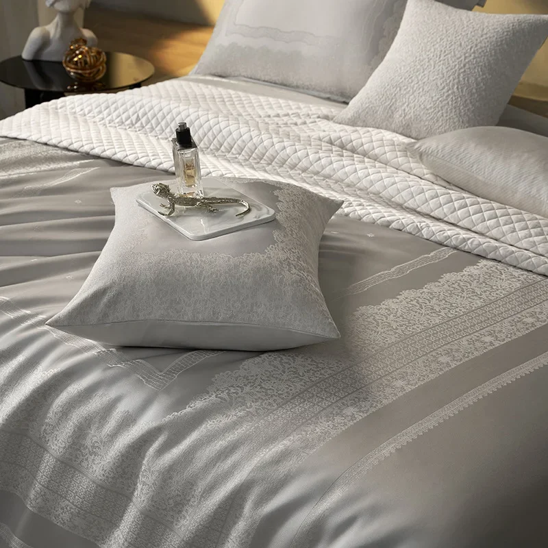 Grado villa, nordico, jacquard, cotone a fibra lunga, set di quattro pezzi, delicato sulla pelle, copriletto.