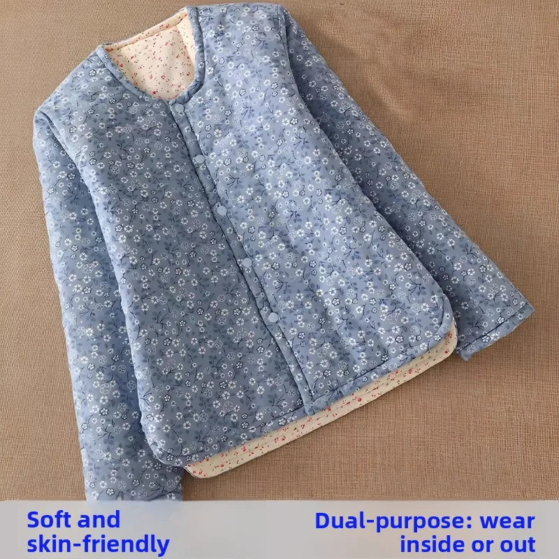 Jaet en coton floral chaud et fin Gilet intérieur léger Vêtements d'extérieur ajustés pour personnes d'âge moyen et ly Fibre de polyester Coton...