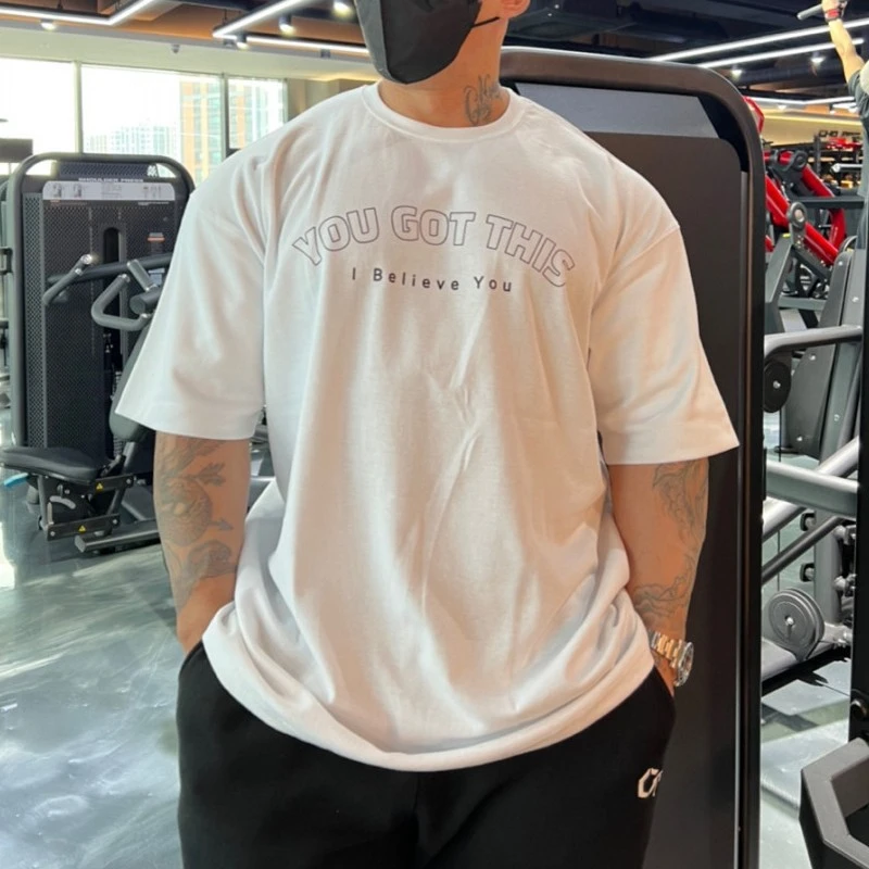 韓国-メンズ半袖Tシャツ,ジム,ボディービル,ルーズフィット,カジュアル,ライフスタイル,ストリートウェア,ヒップホップ,夏