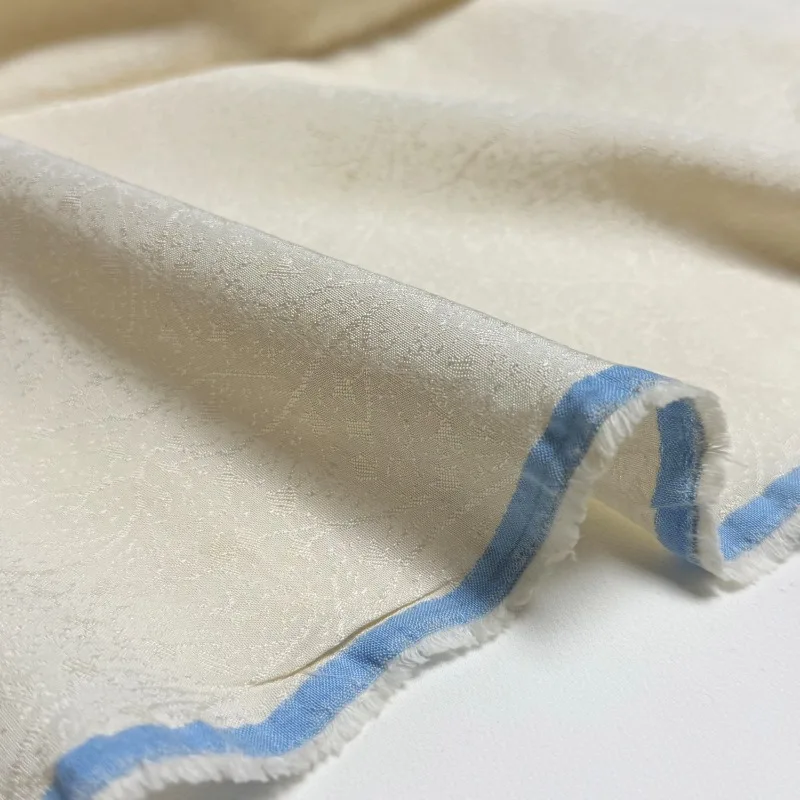 80% Silk Beige Jacquard Silk Fabric High-end Suit Jacket Cheongsam Mulberry Silk Satin Fabric