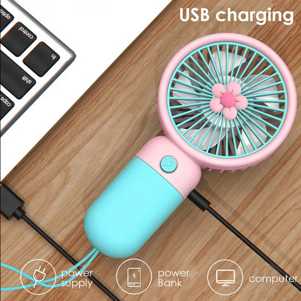 Fruit Flower Mini Fan Portable Handheld Fan Cartoon Cute Student Desktop USB Charging Fan