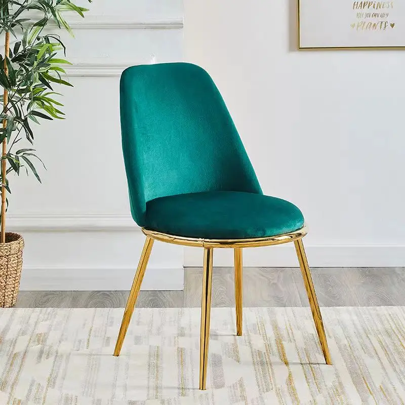 

Nordic Leisure Chair Metal Dining Chair with Backrest Minimalist Home Stool Gold-Plated Vanity Chair Nail Salon Stool