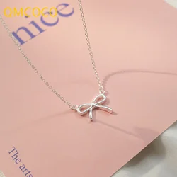 QMCOCO Silver Color Bowknot Clavicle Chain For Woman Simple Necklaces Cute Girl Temperament Birthday Party Trendy Jewelry Gifts