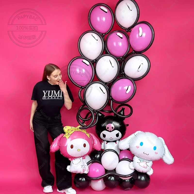 

65pcs Sanrio Kumi Melody Cinnamoroll Balloon Set Black White Macaron Latex Balloons for Girl Sanrio Birthday Decoration