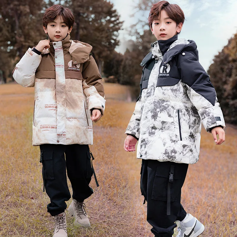 

Children's Winter Down Jacket Korean Version Fashion Snow Mountain Coat Kids Thicken Warm Parka For Teen Boys 4-15 T Overcoat