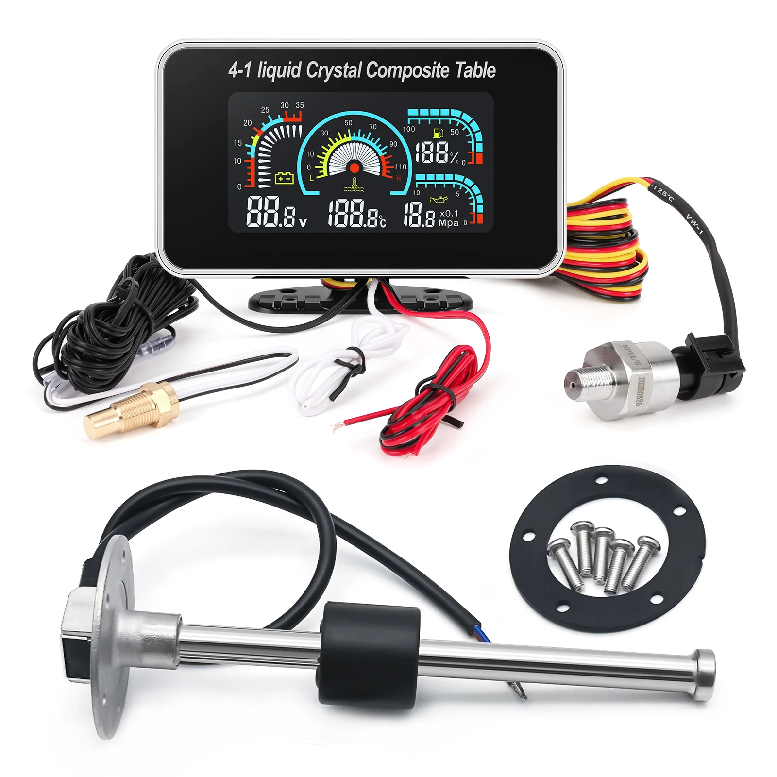 4-in-1-LCD-Auto, digital, Wassertemperatur, Öldruck, Voltmeter, Volt, Kraftstoffanzeige, Alarmanzeige mit 100–575 mm Sensor – Detail 11