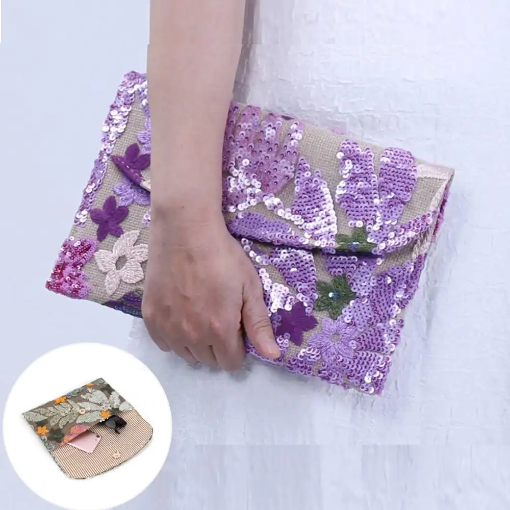 

Floral Embroidery Sequin Evening Clutch Bag Envelope Package Clutch Purse for Women Wedding Vacation Travel