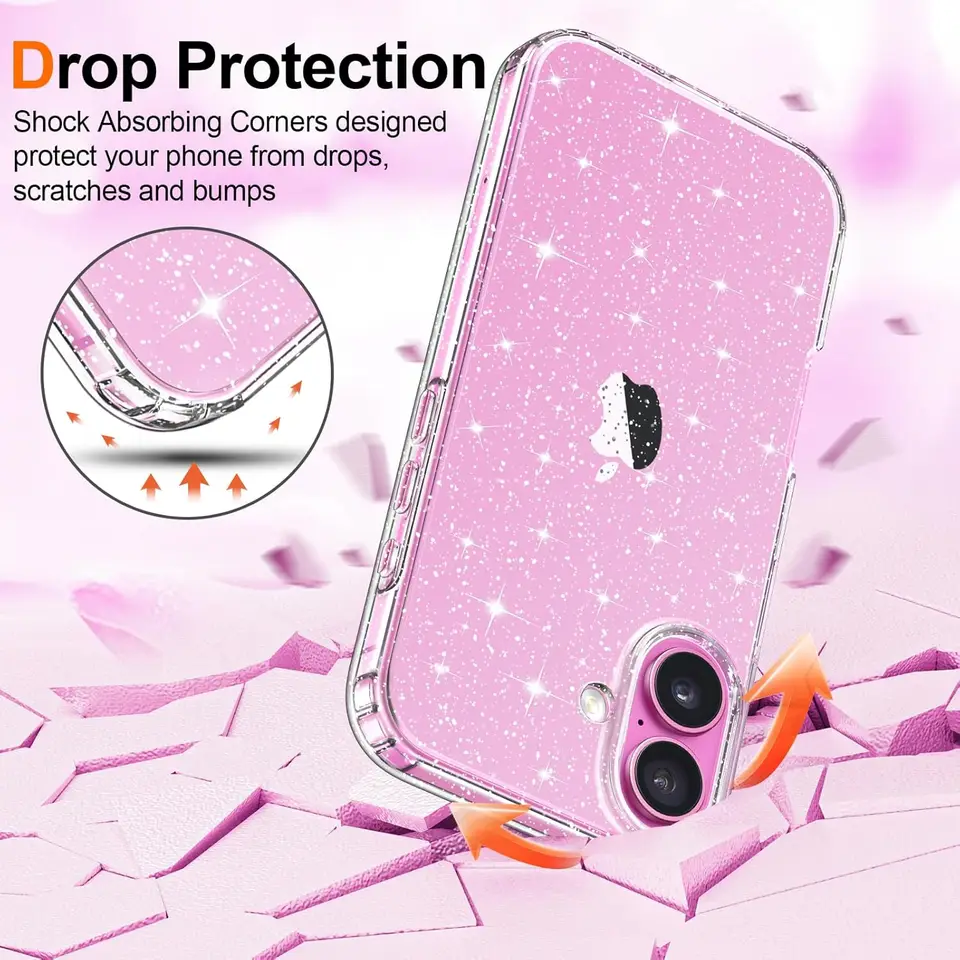 Funda transparente con brillantina para iPhone 17 Air 16 E Pro Max 16e 15 Plus 14 13 Mini 12 11 SE 2022 2020, para mujeres y niñas 4
