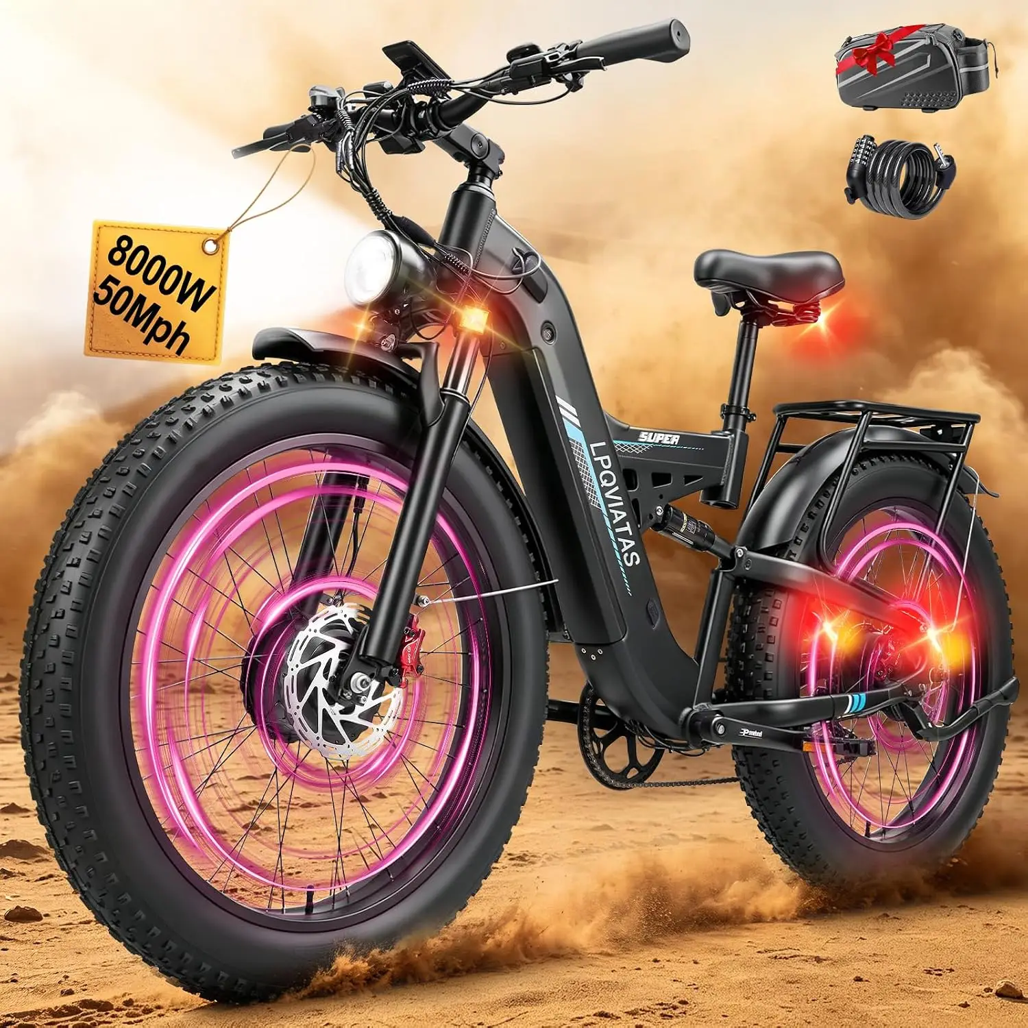 8000W Peak Dual Motor Electric Bicycle 26in Fat Tire All-Terrain Off-Road Mountain E-Bike for Adults, Customized