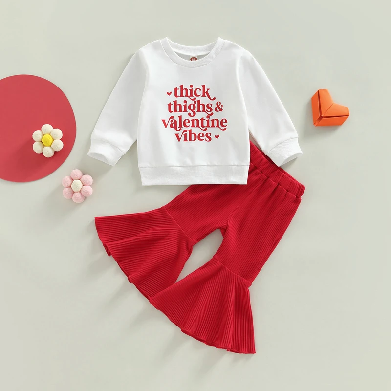 

2022-11-02 Lioraitiin 0-4Years Kid Girls 2Pcs Valentines Day Pants Set Long Sleeve Crew Neck Letters Print Sweatshirt Flare Pant