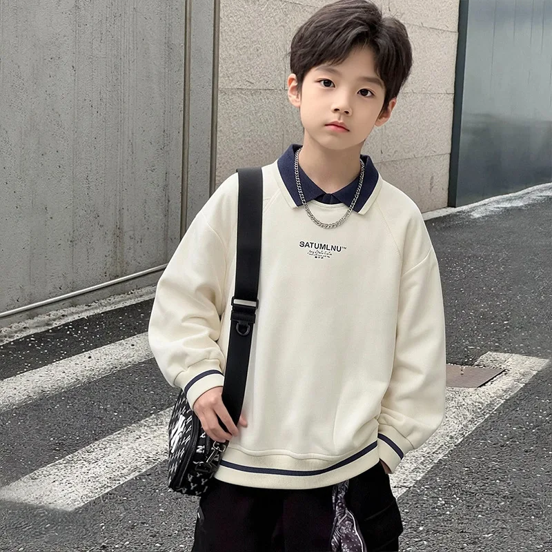 RAISE Kinder Jungen Sweatshirt 2026 Herbst 1-14 Jahre Kinder Jungen Kontrast-Hoodies Polokragen Junior Jungen Einfache Pullover Teenager-Oberteil – Detail 3