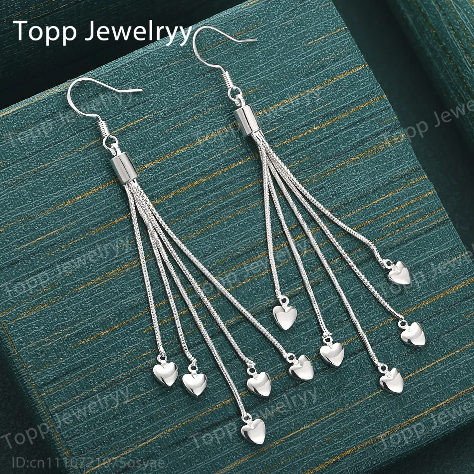 

Exquisite 925 Sterling Silver Tassel Heart-Shaped Earrings, Fashionable Women's Wedding Jewelry Gift Accessories