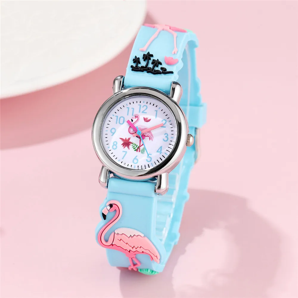 Cute Flamingo Pattern Children's Cartoon Watch Cute Candy Color Silicone Strap Waterproof Kids Quartz Watches