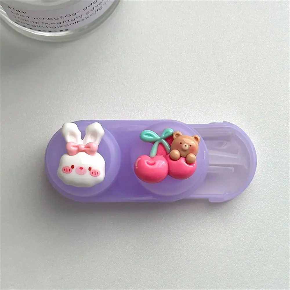 Cute Cartoon Contact Lens Case, plástico portátil, cosmético, caixa de armazenamento, mulheres, meninas