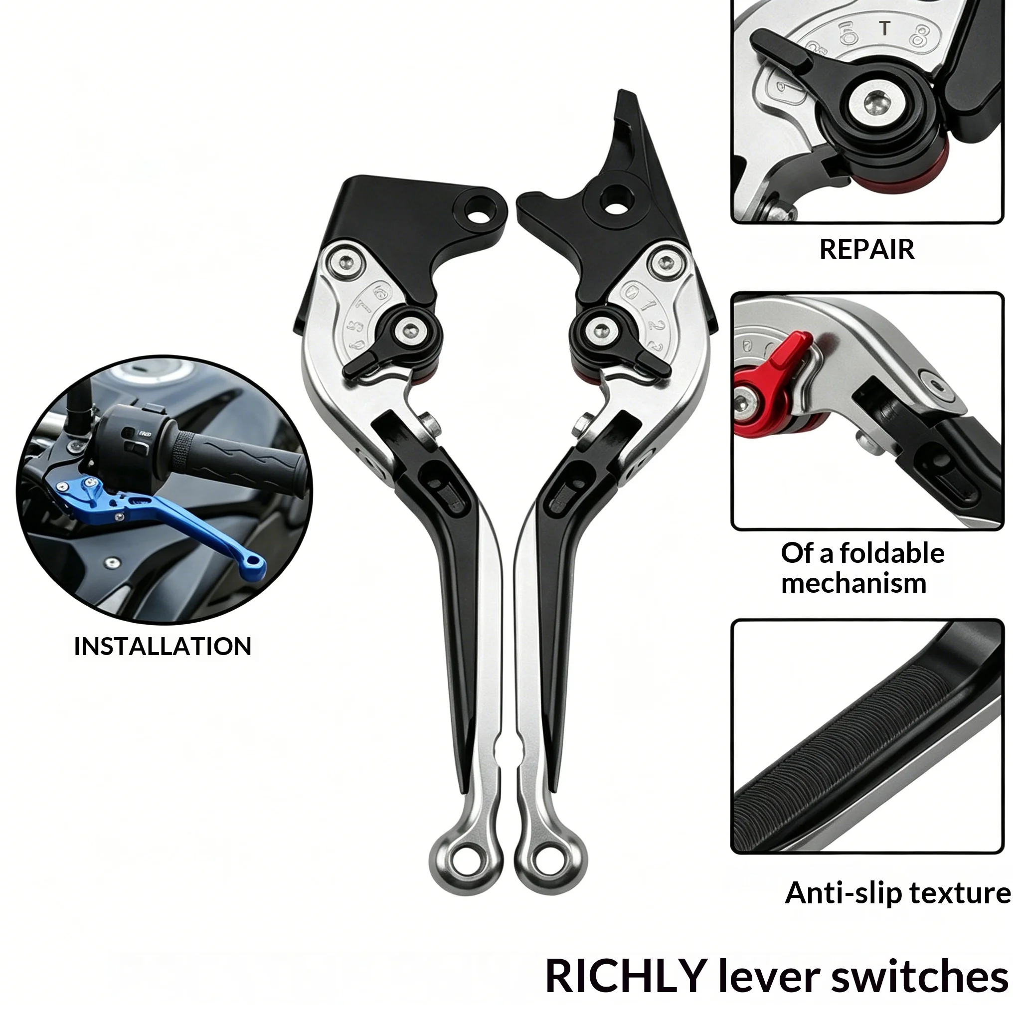 Suitable for Kawasaki ZX7R/ZX7RR 1996-2003, motorcycle handlebars, brake clutch levers, folding anti fall brake levers view 3
