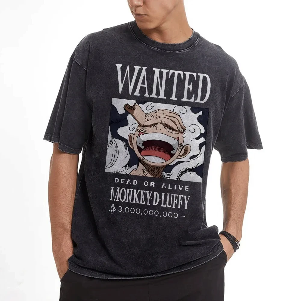 

ONE PIECE Luffy Printed Short-sleeved T-shirt Casual Summer Wear Men's Street Clothing Men's Clothing T-shirt Washed and Old Top