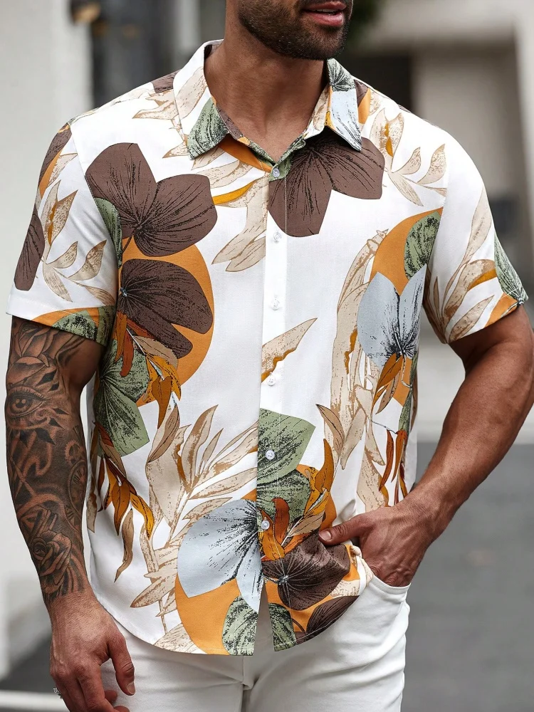 

Summer Men's Short-sleeved Shirts With Retro Floral Prints And Hawaiian Style Single-breasted Lapel Shirts Are Comfortable