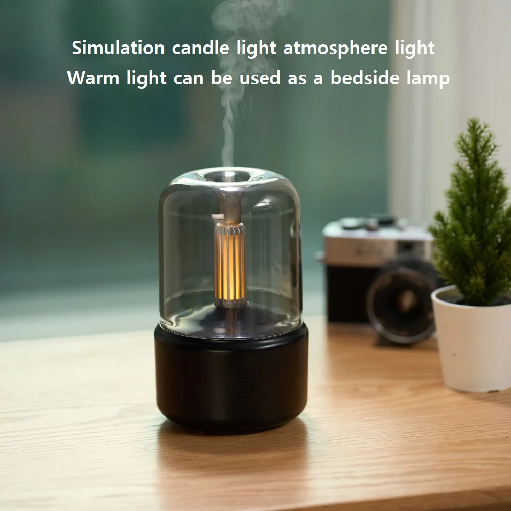 Candlelight Aroma Diffuser Portable 120ml Electric USB Air Humidifier Essential Oil Cool Mist Maker Fogger with LED Night Light