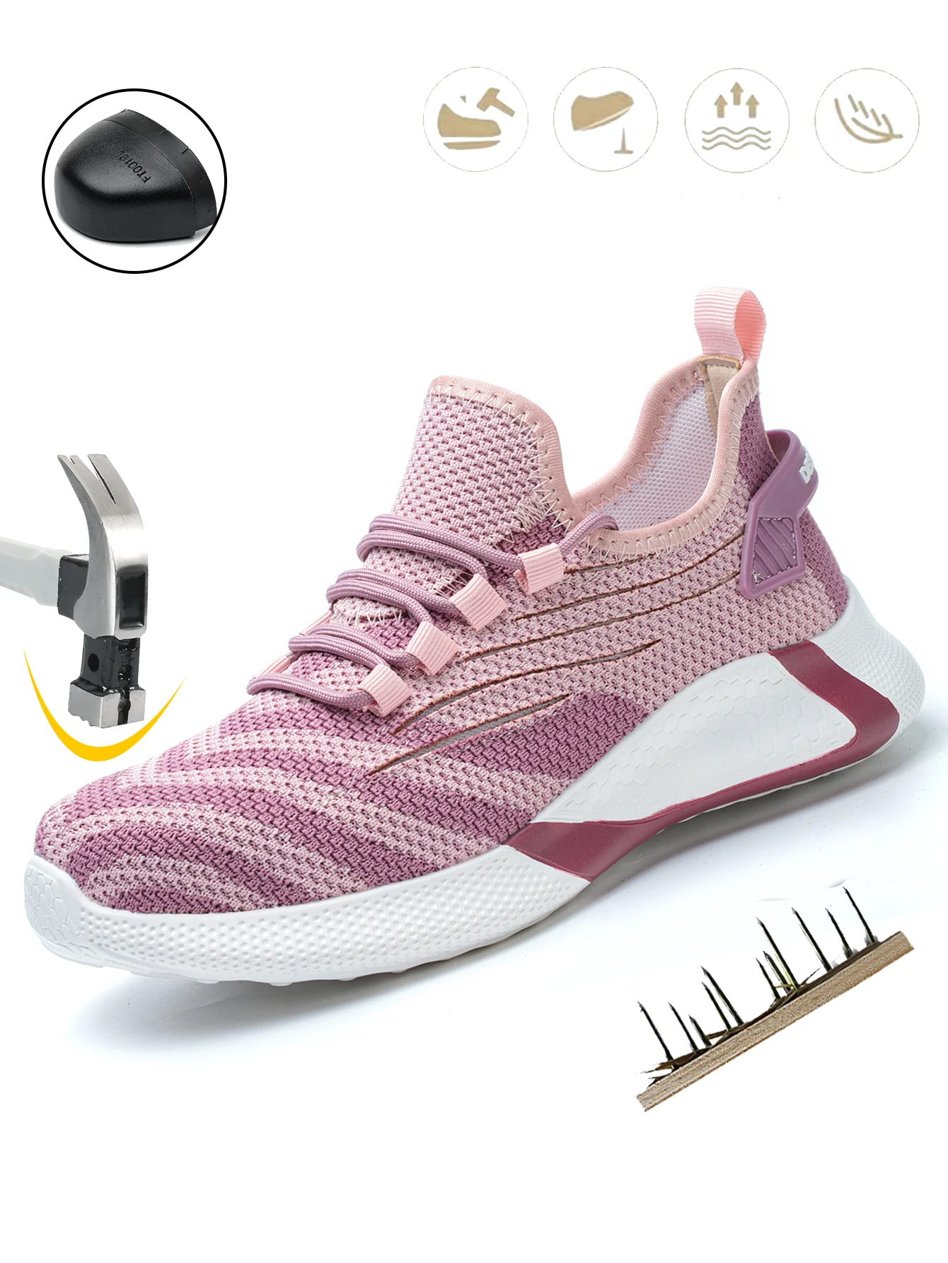 

Pink women's safety shoes Steel head anti-smash Light soft breathable work shoes Women's outdoor industrial safety shoes