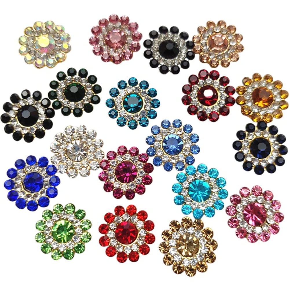 

100 Pcs 14mm Sunflower Rhinestone Buckles Round DIY Supplies Crystal Embellishments Jewelry Crafts Accessories