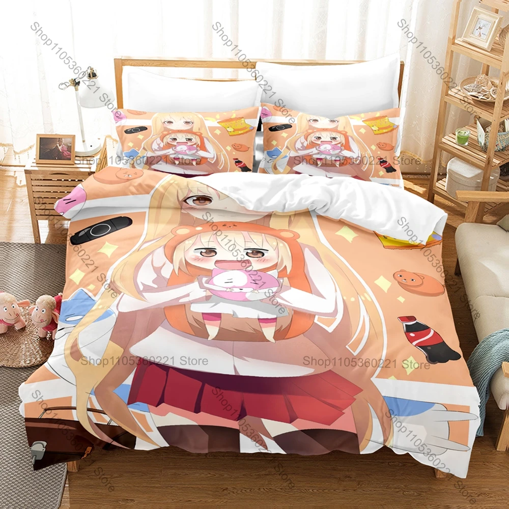 Himouto! Umaru-chan Bedding Set Duvet Cover + 2 Pillowcases Cute Anime Umaru Doma Hamster Hoodie Kawaii Bedroom Decor