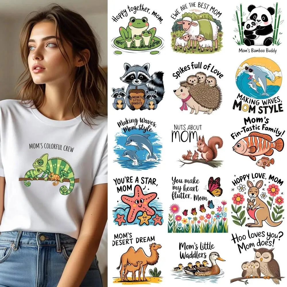 Cartoon Dolphin Hedgehog Animal Letter Heat Transfer Patches For Clothes DIY A-Level Washable T-shirts Iron-on Thermal Stickers