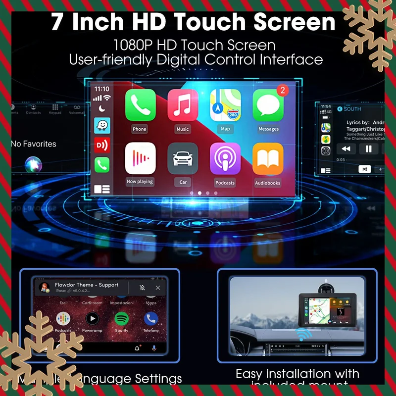 7inch Portable Touch Screen With USB AUX For Rear View Camera Hippcron CarPlay Android Auto Car Radio Multimedia Video Player